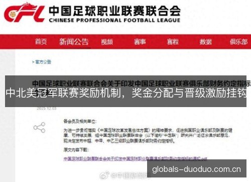 中北美冠军联赛奖励机制,奖金分配与晋级激励挂钩 中北美冠军联赛奖励机制,奖金分配与晋级激励挂钩